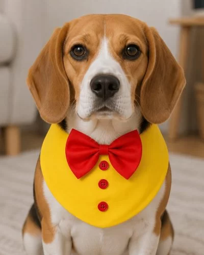 Yellow Bib with Red Ribbon