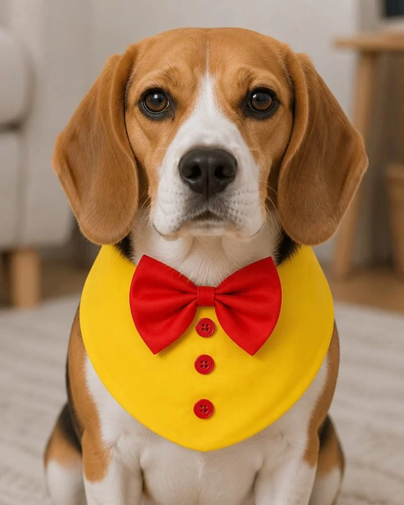 Yellow Bib with Red Ribbon